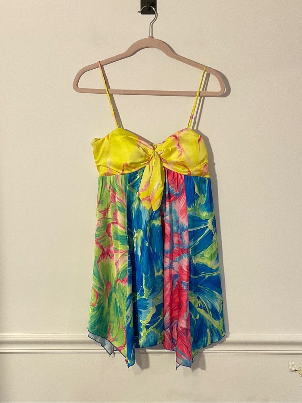 Tie-Front Floral Mini Dress in Yellow and Multicolor